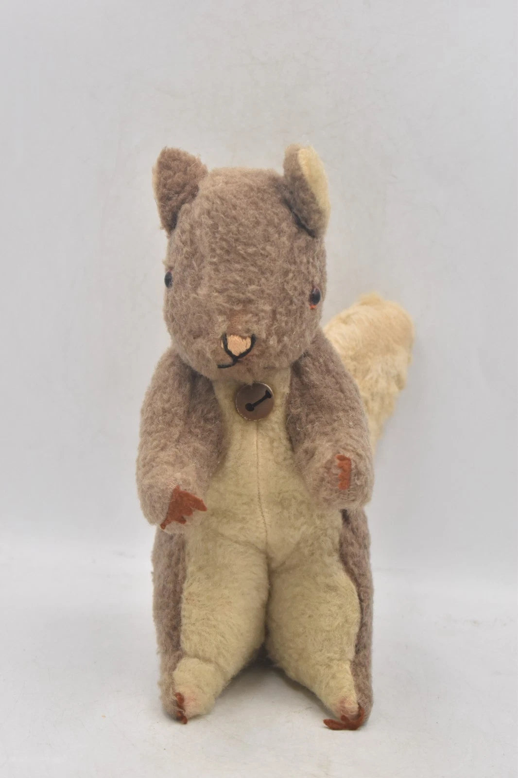 Vintage 1960s Sheep’s Wool Squirrel Teddy Bear 24cm Wood Wool Filled Glass Eyes