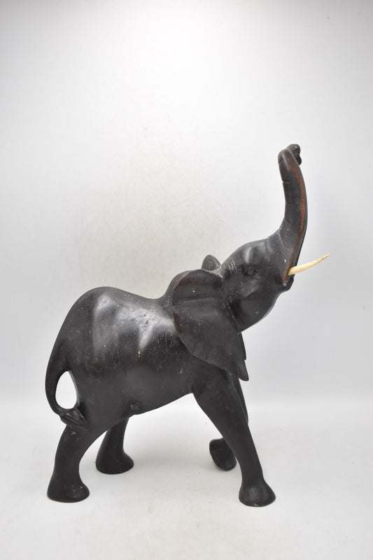 Antique Vintage Ebony Wood Elephant Statue Figurine Decorative 34cm