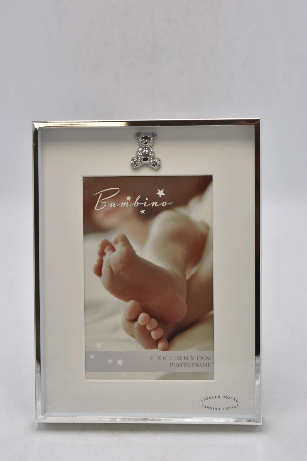 Bambino by Juliana Silver-Plated Teddy Bear Photo Frame 4x6" – White Mount