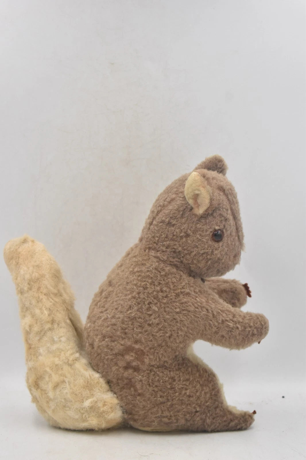 Vintage 1960s Sheep’s Wool Squirrel Teddy Bear 24cm Wood Wool Filled Glass Eyes