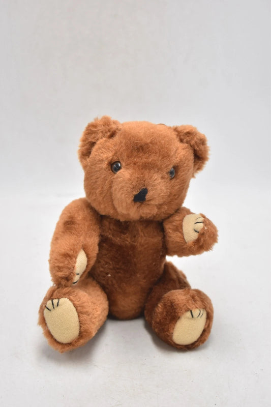 Vintage 1960s Shanghai Doll Factory Brown Plush Teddy Bear Fully Jointed 18cm