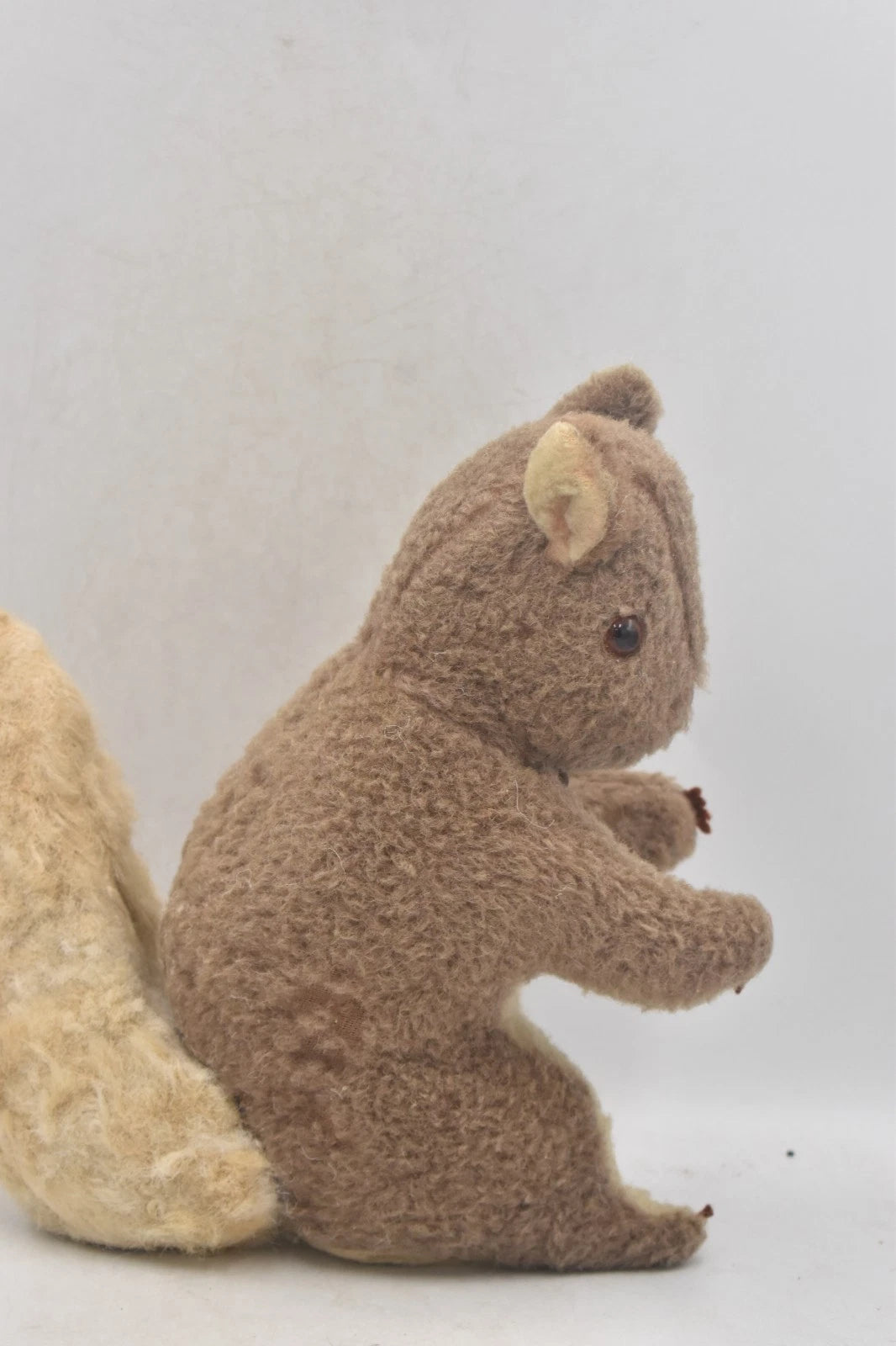 Vintage 1960s Sheep’s Wool Squirrel Teddy Bear 24cm Wood Wool Filled Glass Eyes